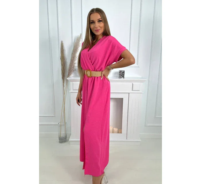 Dlouhé šaty s ozdobným páskem růžové Dlouhé šaty s ozdobným páskem růžové