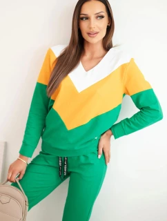 Dámský komplet teplákový Plus Size s výstřihem do V zelený