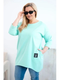 Dámská blůza Plus Size s delším zadním dílem a dlouhým rukávem mátová