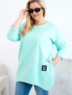 Dámská blůza Plus Size s delším zadním dílem a dlouhým rukávem mátová