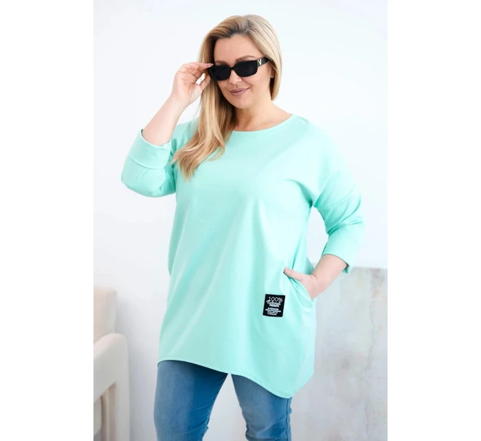 Dámská blůza Plus Size s delším zadním dílem a dlouhým rukávem mátová