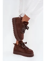 Šněrovací Zimní Boty Ženy Na Platformě Vyteplené Kožešinou Hnědé Tavelle