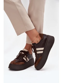 Kožené dámské tenisky na platformě Zazoo 3775 čokoládové