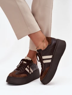 Kožené dámské tenisky na platformě model 21713083 čokoládové - Zazoo