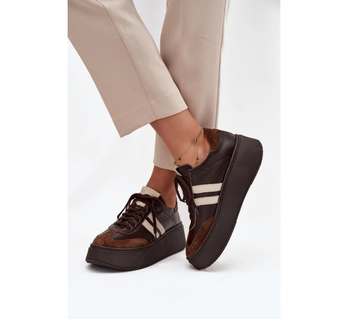 Kožené dámské tenisky na platformě Zazoo 3775 čokoládové