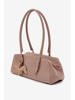 Kabelka z imitace semiše s přívěskem béžová model 22111592 - Flora&Co