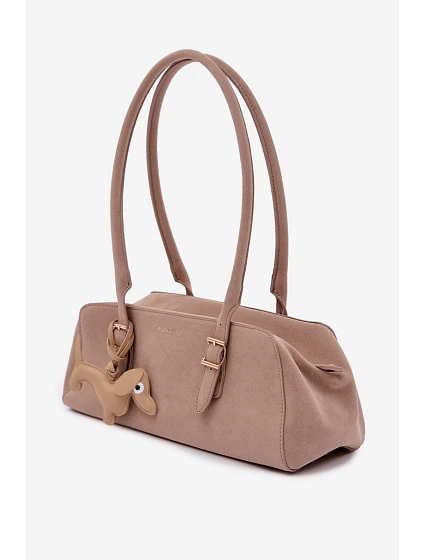 Kabelka z imitace semiše s přívěskem béžová model 22111592 - Flora&Co