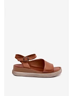 Kožené dámské sandály na platformě model 22208644 Camel - Maciejka Kožené dámské sandály na platformě model 22208644 Camel - Maciejka