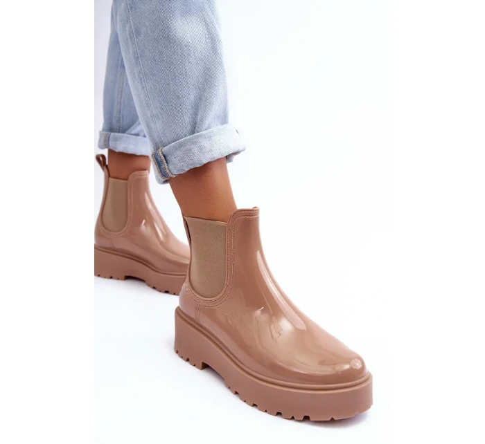 Lakované kožené boty na platformě Big Star Béžová Lakované kožené boty na platformě Big Star Béžová