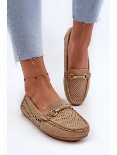 Dámské prolamované mokasíny s ozdobou, hnědé Kaydance