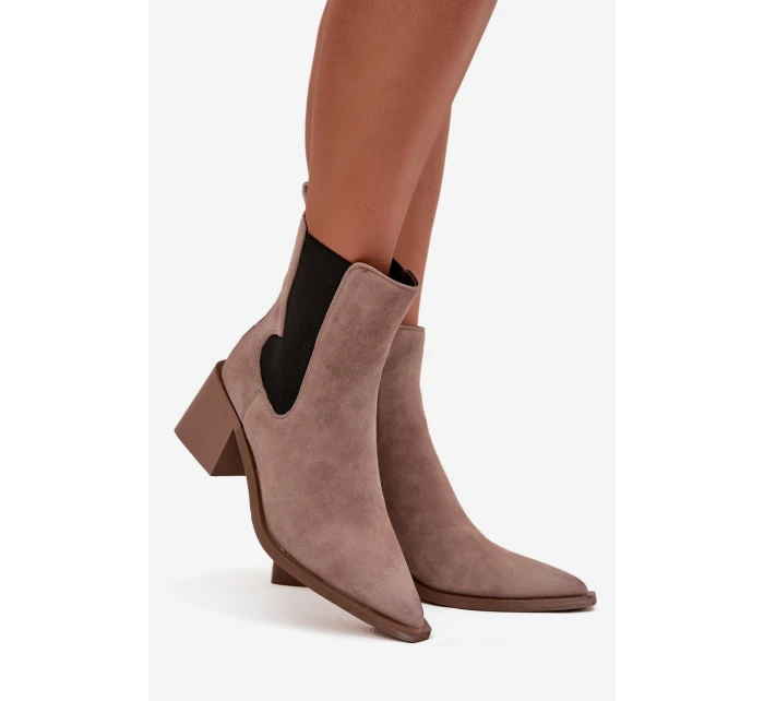 Dámské kožené semišové boty Artiker – béžové, zateplené, na podpatku Dámské kožené semišové boty Artiker – béžové, zateplené, na podpatku