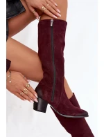Dámské zateplené kozačky na podpatku se sponou Zazoo – bordó, semiš Dámské zateplené kozačky na podpatku se sponou Zazoo – bordó, semiš