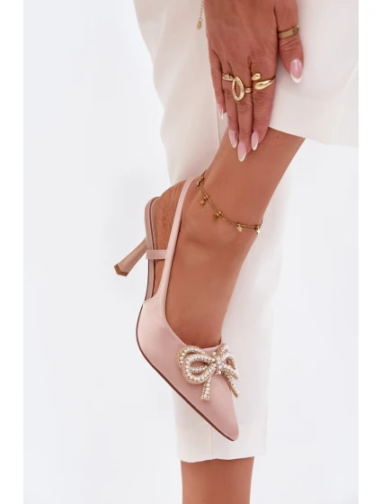 Dámské lodičky s mašlí a odhalenou patou – béžové Derissa Dámské lodičky s mašlí a odhalenou patou – béžové Derissa