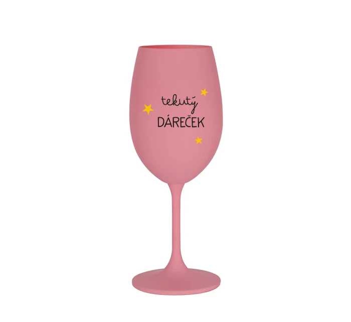 TEKUTÝ DÁREČEK - růžová sklenice na víno 350 ml