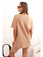 Dámský bavlněný komplet s krátkým rukávem a šortkami velbloud Dámský bavlněný komplet s krátkým rukávem a šortkami velbloud