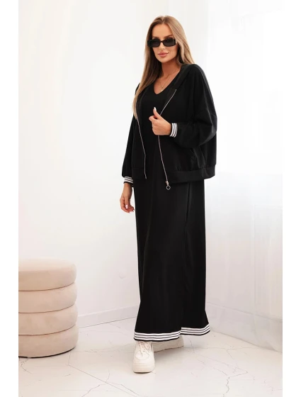 Dámská souprava z viskózy s rozepínací mikinou a dlouhou sukní černá Dámská souprava z viskózy s rozepínací mikinou a dlouhou sukní černá