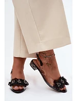 Průhledné sandály s krystaly a síťkovými květinami D&A MR61-9006 Černé