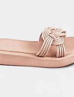 Béžové dámské pantofle s plochou podrážkou (CM-49)