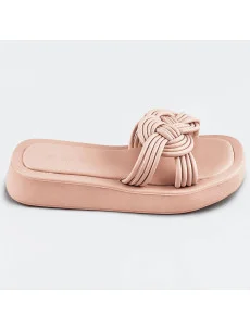 Béžové dámské pantofle s plochou podrážkou (CM-49)