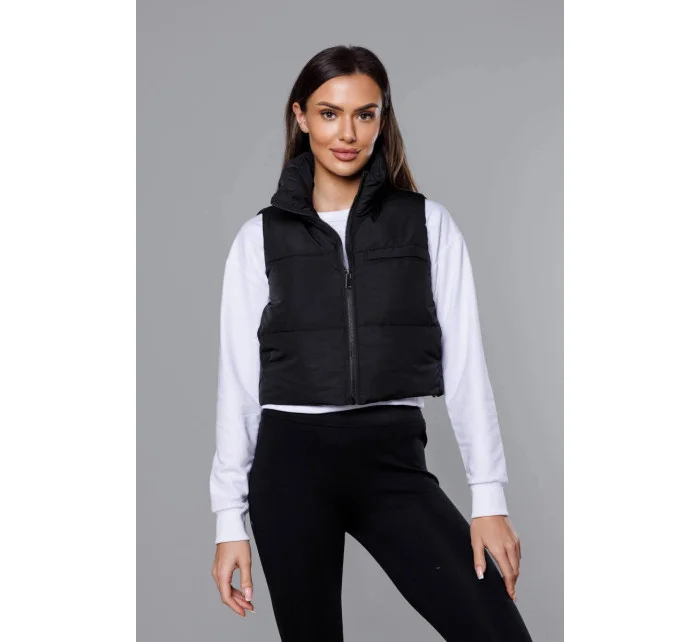 Krátká černá vesta se stojáčkem model 18266810 - J.STYLE Krátká černá vesta se stojáčkem model 18266810 - J.STYLE