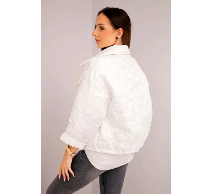 Dámská jarní prošívaná bunda s květinovým vzorem bílá