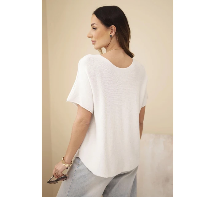 Dámský svetr s krátkým rukávem volného střihu béžový