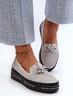 Lesklé Dámské Kozačky Ze Kůže Na Platformě S.Barski LR400 Stříbrné