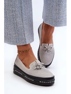 Lesklé Dámské Kozačky Kůže Na Platformě  Stříbrné model 21660111 - S.Barski