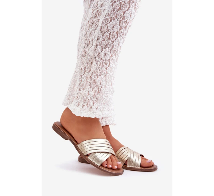 Kožené dámské pantofle Lewski Shoes model 21682360 zlaté - Boto Kožené dámské pantofle Lewski Shoes model 21682360 zlaté - Boto