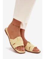 Dámské ploché pantofle s pásky žluté model 21937369 - Boto