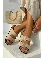 Semišové pantofle na korkové podrážce s přezkami béžové model 22120824 - Boto