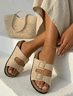 Semišové pantofle na korkové podrážce s přezkami béžové Tavira