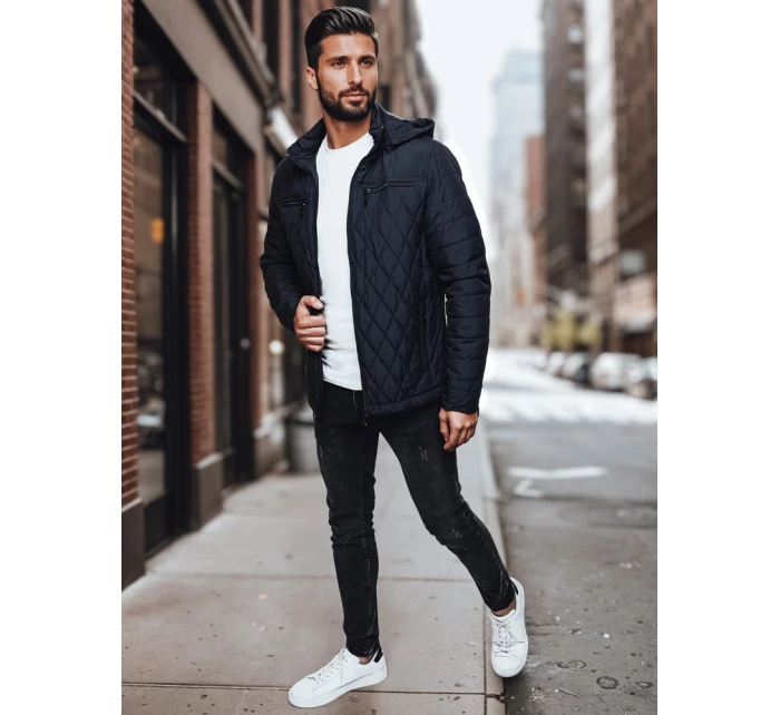 Pánská prošívaná bunda s kapucí tmavě modrá FashionStreet TX4988