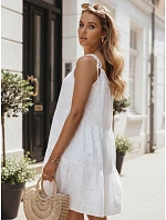 Letní dámské bavlněné šaty s prolamovaným vzorem, bílé, FashionStreet EY2674 Letní dámské bavlněné šaty s prolamovaným vzorem, bílé, FashionStreet EY2674