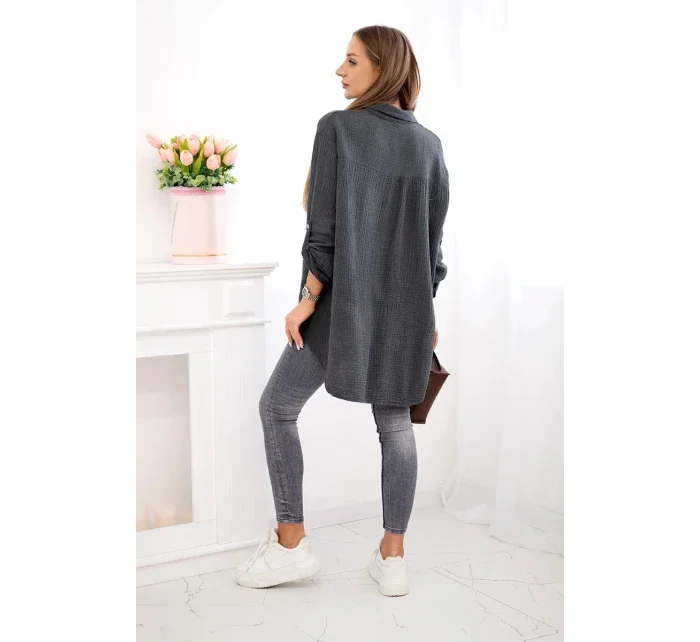 Bavlněná mušelínová košile Plus Size grafit Bavlněná mušelínová košile Plus Size grafit