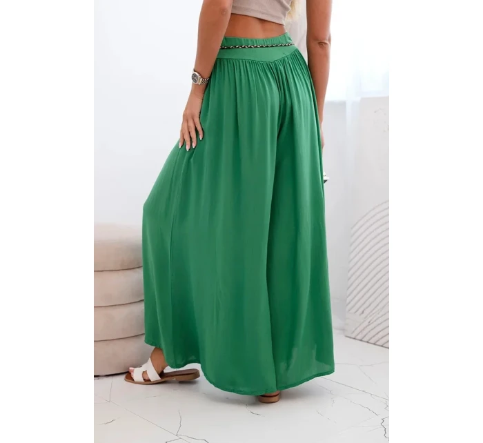 Dámské kalhoty z viskózy se širokými nohavicemi zelený
