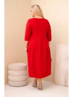 Dámská bavlněná šaty Plus Size s volány a ohrnutým rukávem červená