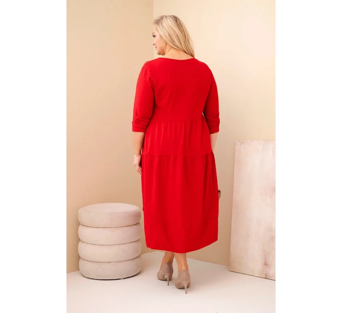 Dámská bavlněná šaty Plus Size s volány a ohrnutým rukávem červená