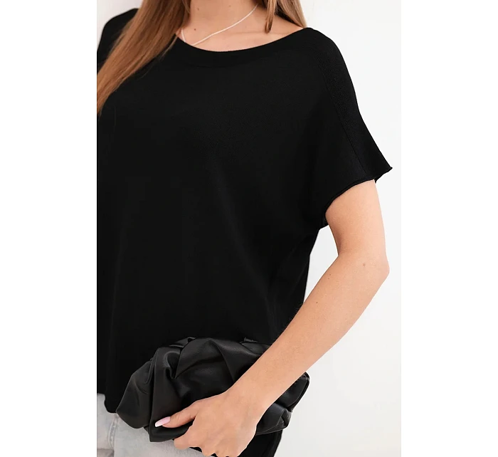 Dámská viskózová oversize halenka s krátkým rukávem a kulatým výstřihem černá