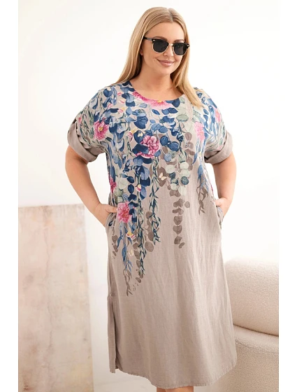 Dámské viskózové šaty Plus Size s krátkým rukávem a postranními rozparky fango