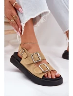 Semišové Dámské Sandály S Přezkami Big Star RR274665 Béžové Semišové Dámské Sandály S Přezkami Big Star RR274665 Béžové