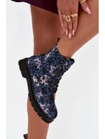 Dámské zateplené kotníkové boty v květinový vzor Artiker 57C1052 tmavě modré