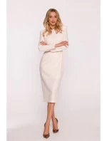 S412 Tužkové šaty s ozdobnými rameny - slonová kost S412 Tužkové šaty s ozdobnými rameny - slonová kost