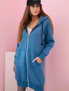 Dámská zateplená mikina s kapucí a zipem džínovina