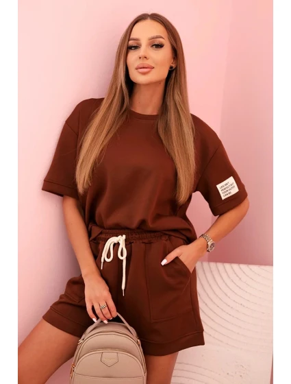 Dámská souprava s model 21297024 a šortkami s vysokým pasem čokoládová - K-Fashion Dámská souprava s model 21297024 a šortkami s vysokým pasem čokoládová - K-Fashion