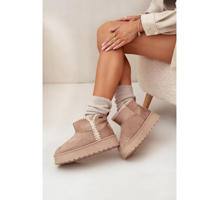 Dámské Sněhule Na Platformě S Prošíváním Big Star SS274129 Béžové Dámské Sněhule Na Platformě S Prošíváním Big Star SS274129 Béžové