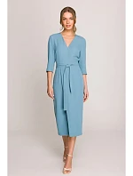 S396 Šaty se zavinovacími detaily ve střední délce - nebesky modré