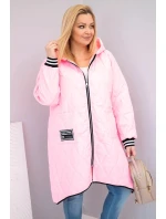 Dámská bunda Plus Size prošívaná s kapucí a manžetami růžová model 21911642 - K-Fashion