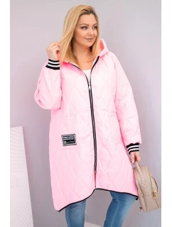 Dámská bunda Plus Size prošívaná s kapucí a manžetami růžová model 21911642 - K-Fashion