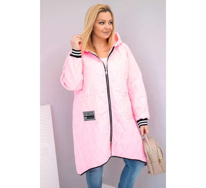 Dámská bunda Plus Size prošívaná s kapucí a manžetami růžová model 21911642 - K-Fashion